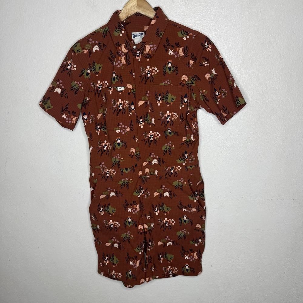 Duluth Trading Heirloom Gardening Short Coverall Henna Gnomes  Women's XS